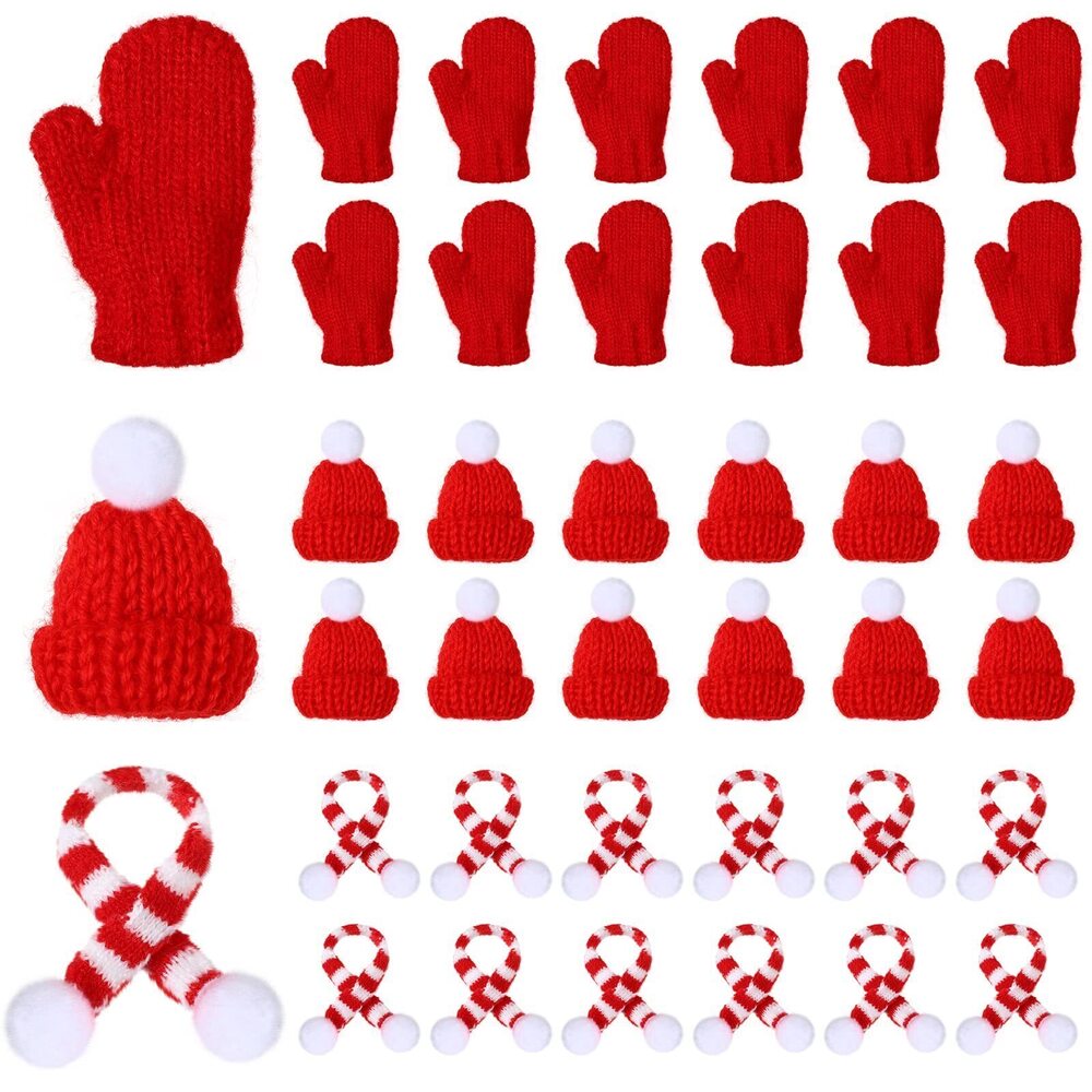 9357 36 Mini Christmas Knit Hat Scarf Gloves Including 12 Mini Santa Hats